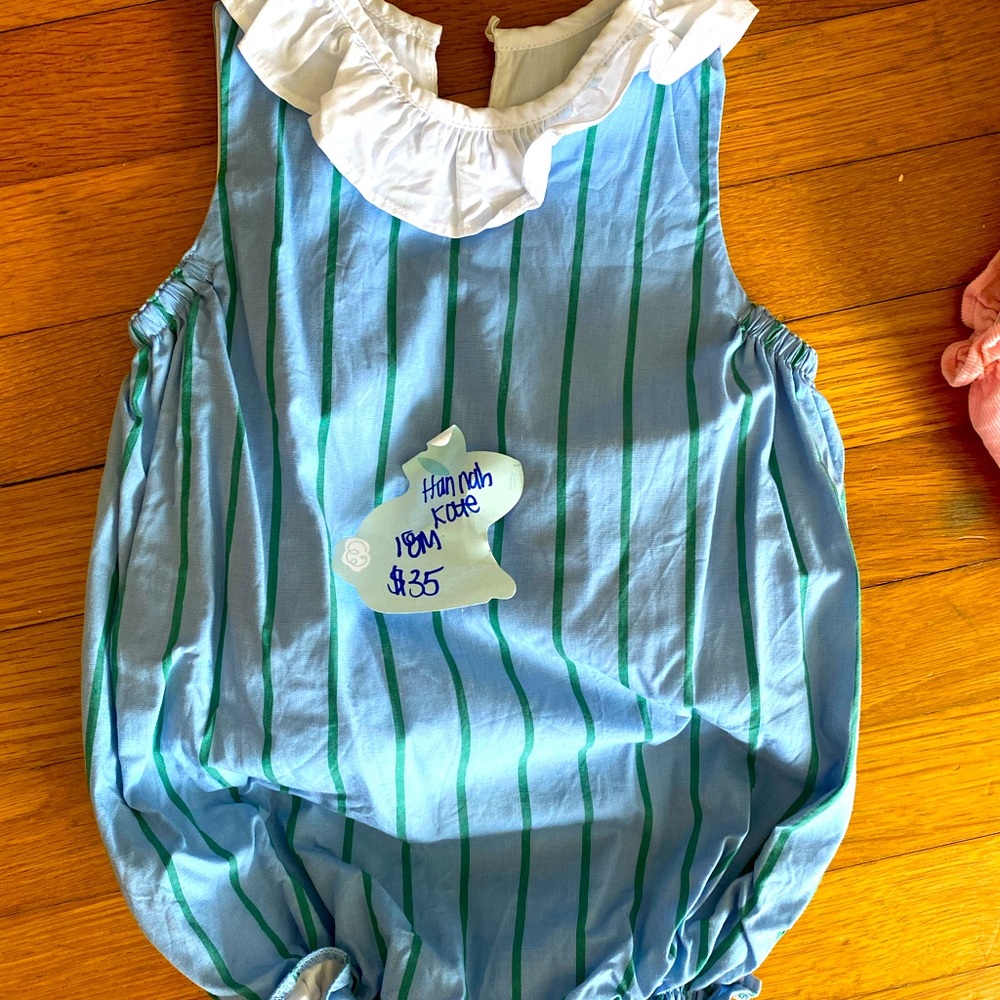 Hannah Kate blue and green pinstriped bubble